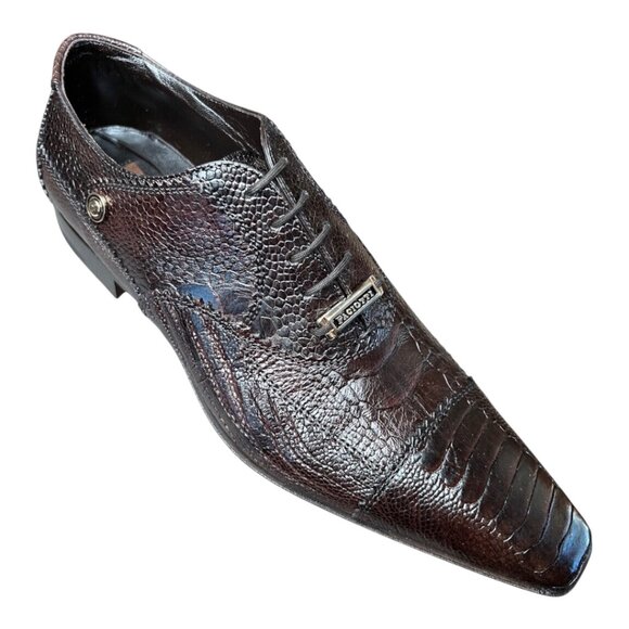 CESARE PACIOTTI LUXURIOUS BROWN GENUINE OSTRICH OXFORDS ITALIAN DESIGNER SHOES - Picture 1 of 8